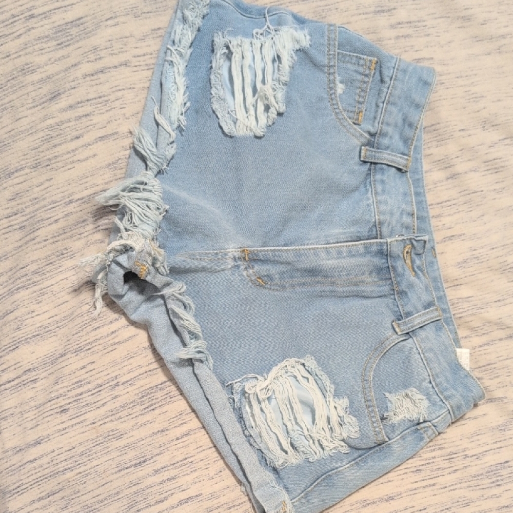 Distressed Light Blue Denim Shorts